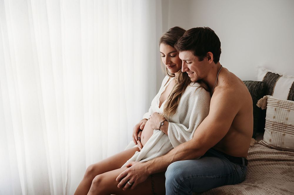 Intimate couple sharing tender moments together in a romantic photo collage with soft natural lighting.