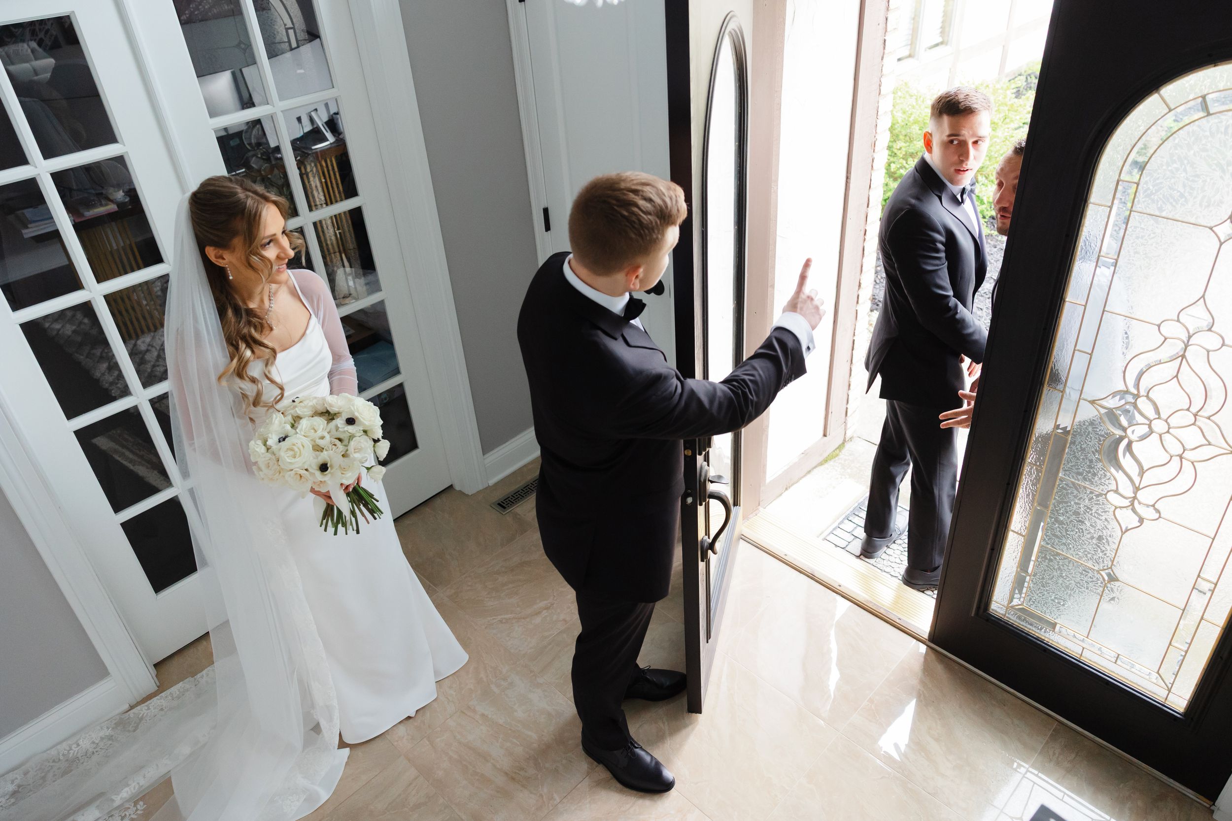 Couple prepares for first look on wedding day documented by Tom Forrest Photography from Hudson, Ohio.
