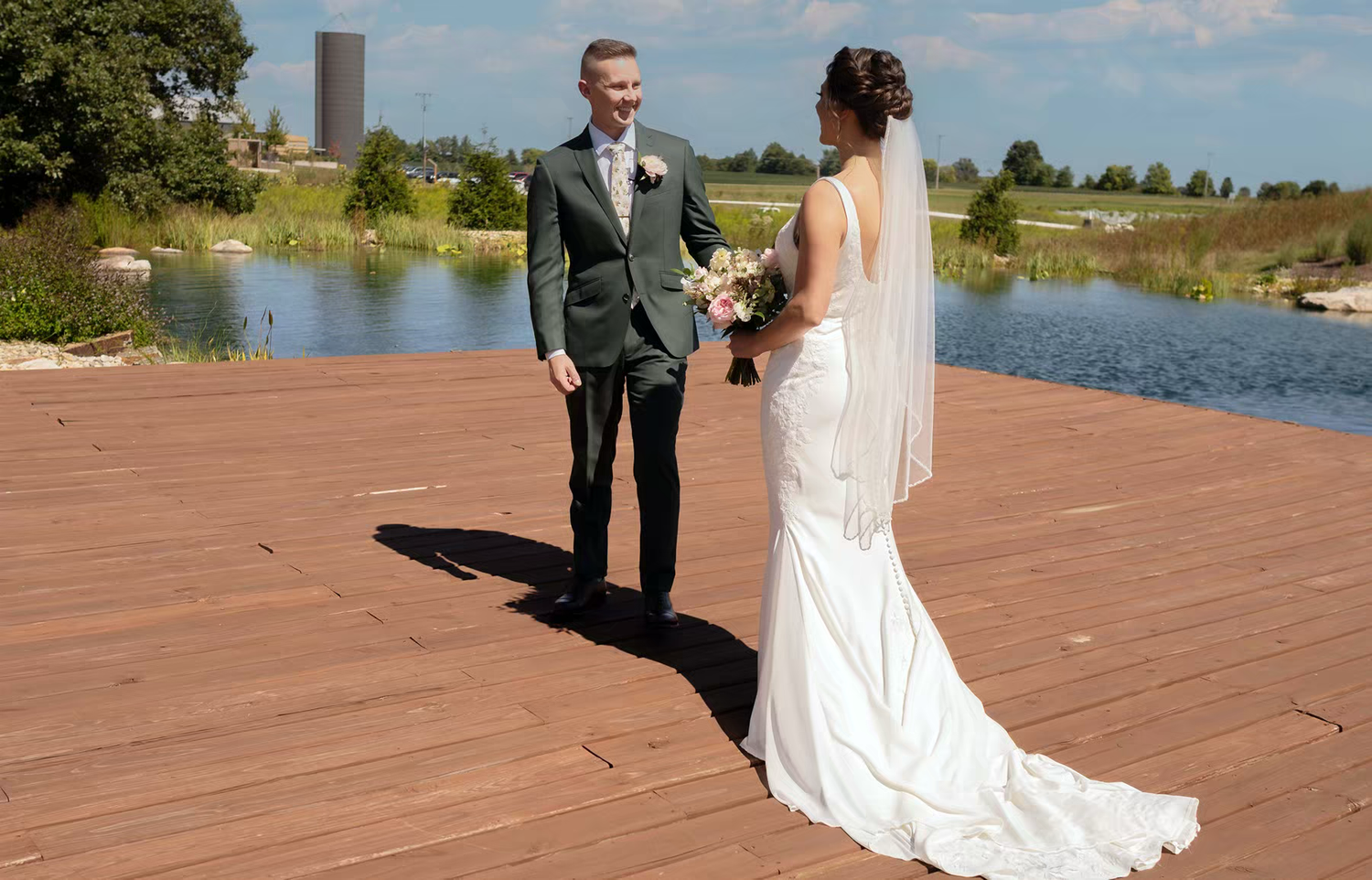 A couple first look  at Retreat 21 Wedding Venue