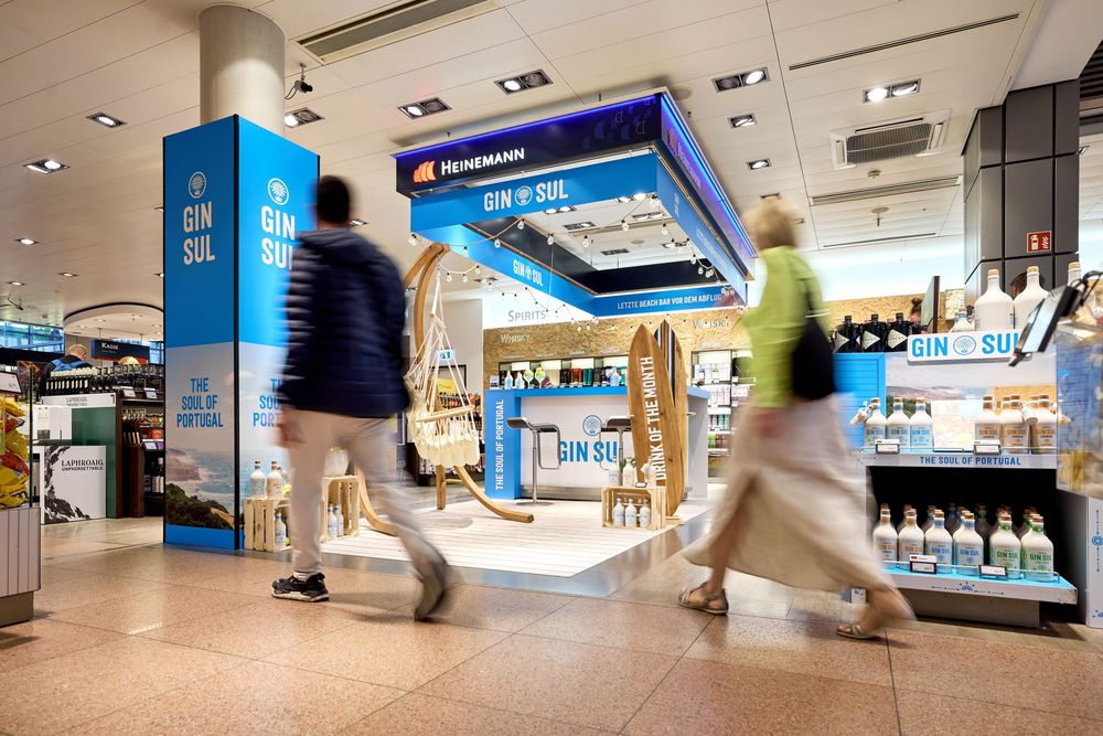 Travel retail airport activation photography for Gin Sul in Germany at Hamburg Airport Heinemann duty free store