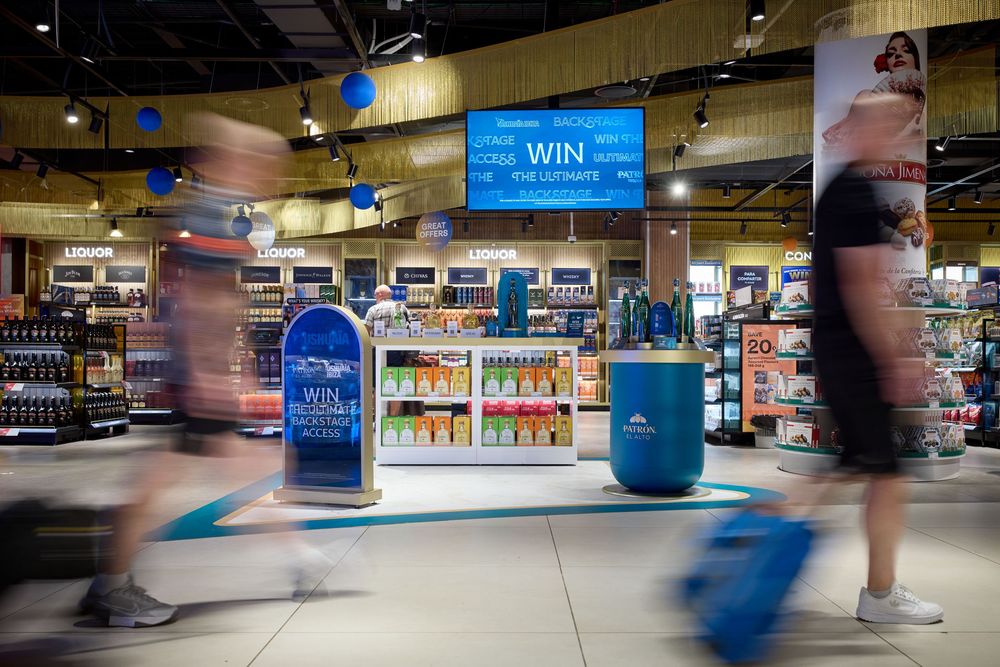 Travel retail airport promotion photography for Patron Tequila in Spain at Alicante Airport Avolta duty free store