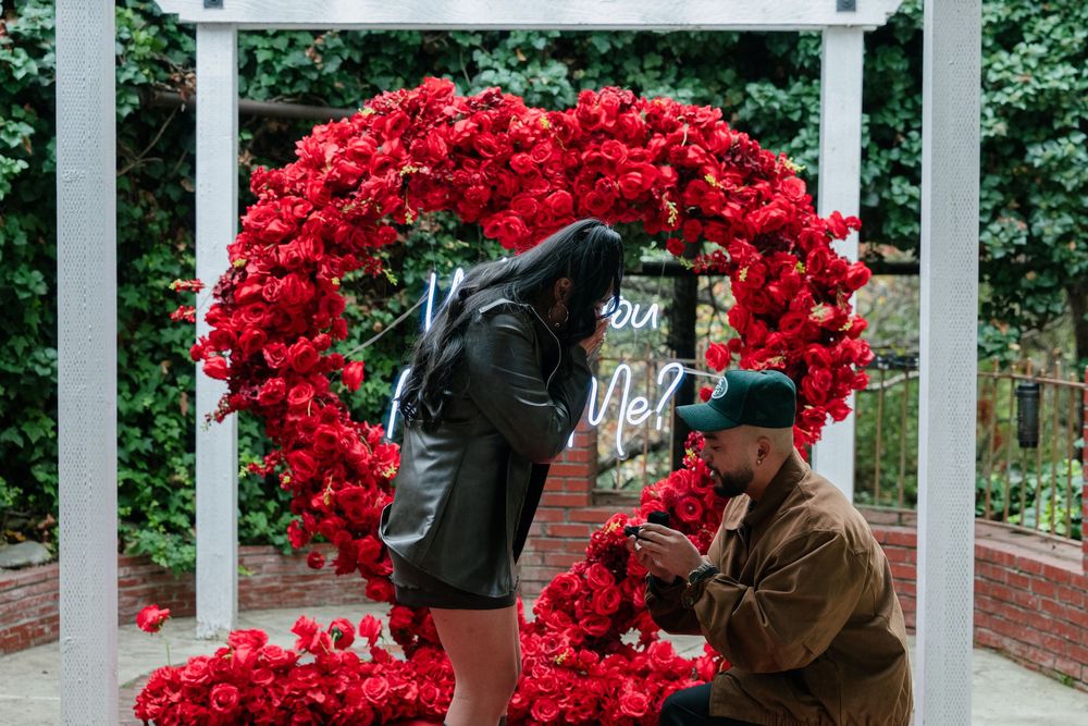 Elegant white pergola decorated with dramatic red rose archway in a garden setting.