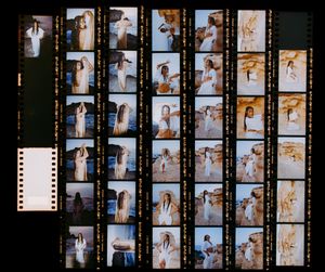 Contact sheet displaying multiple fashion photography frames in sequence.