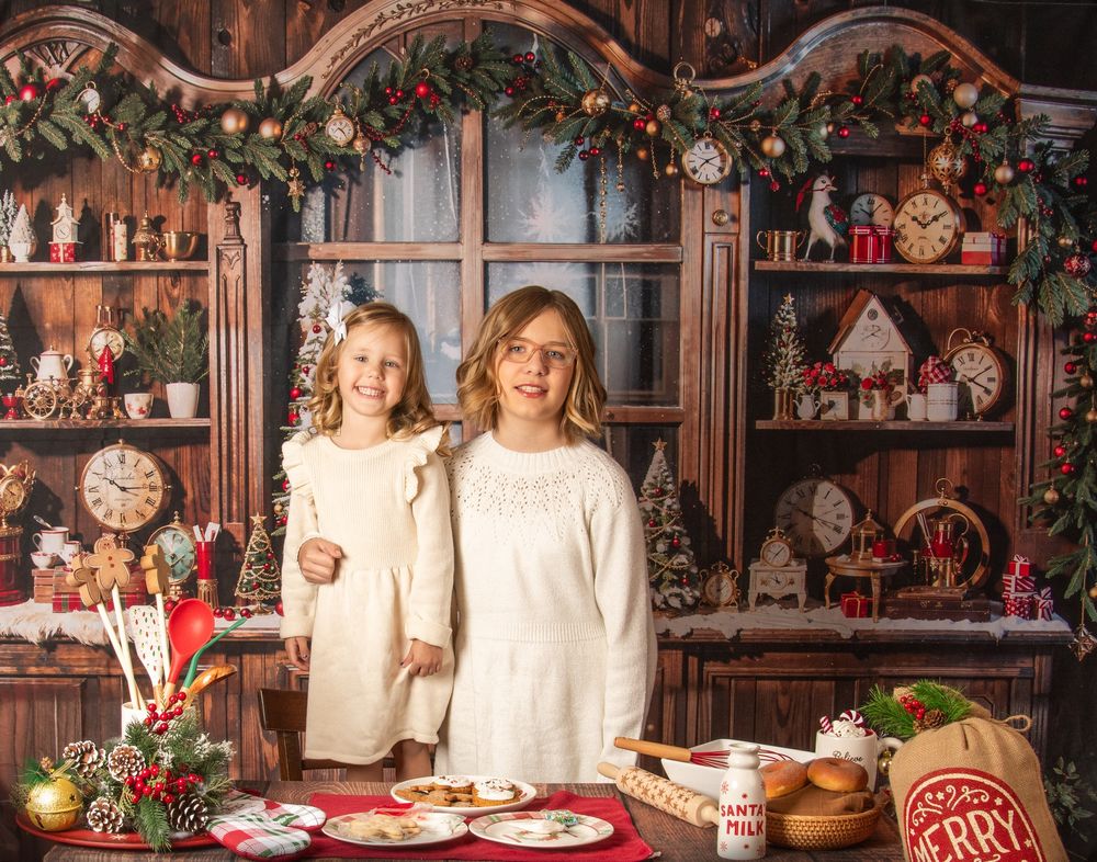 Cozy Christmas scene with vintage wooden furniture, ornate decorations, and festive holiday garland.