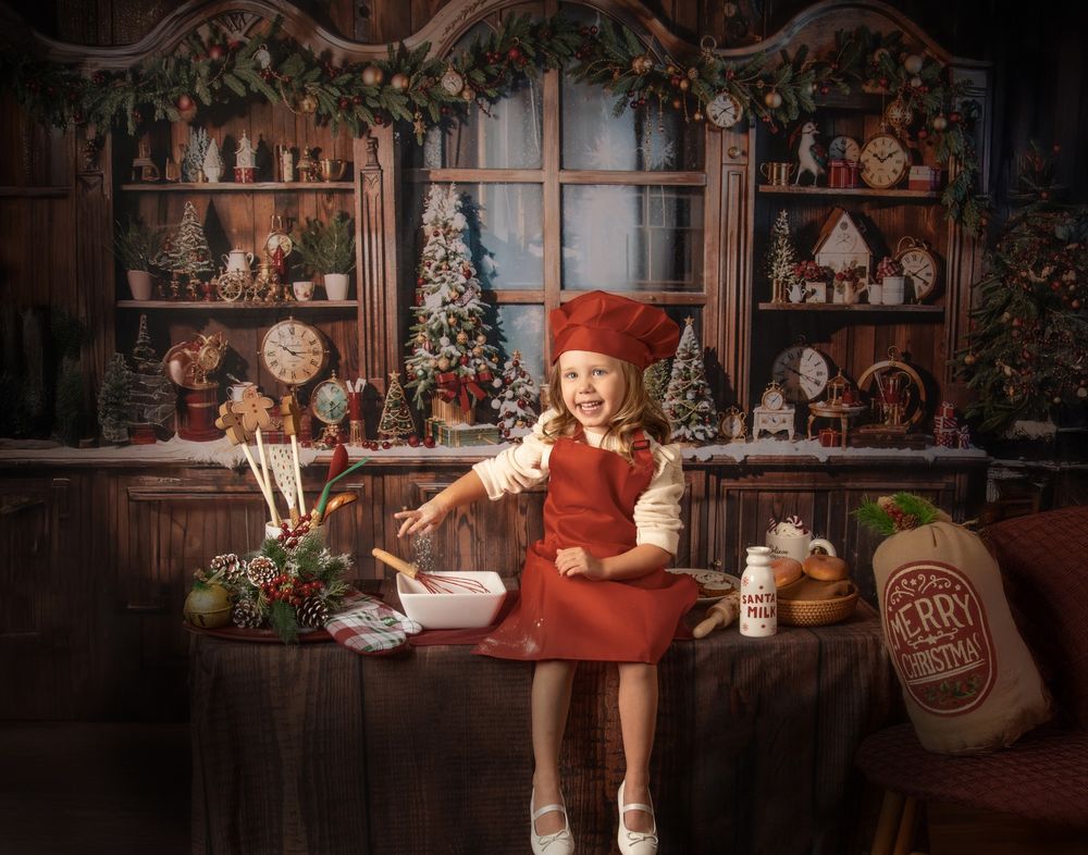 Rustic Christmas display featuring antique furniture, holiday ornaments, and traditional seasonal decor.