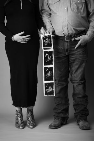 Black and white photo series showing close-up views of different people's legs and feet standing together.