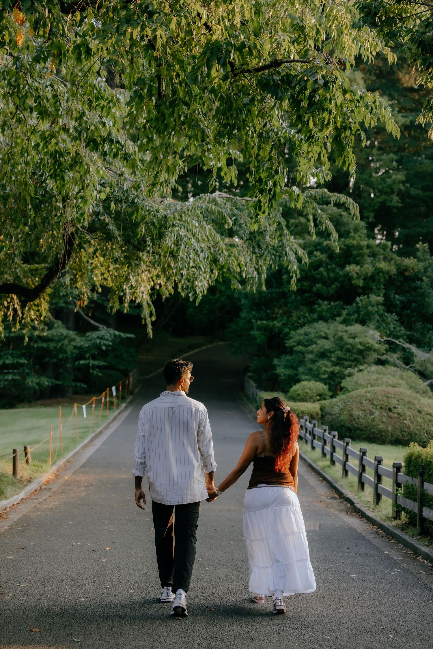 Post engagement photoshoot of couple at Shinjuku Gyoen national garden