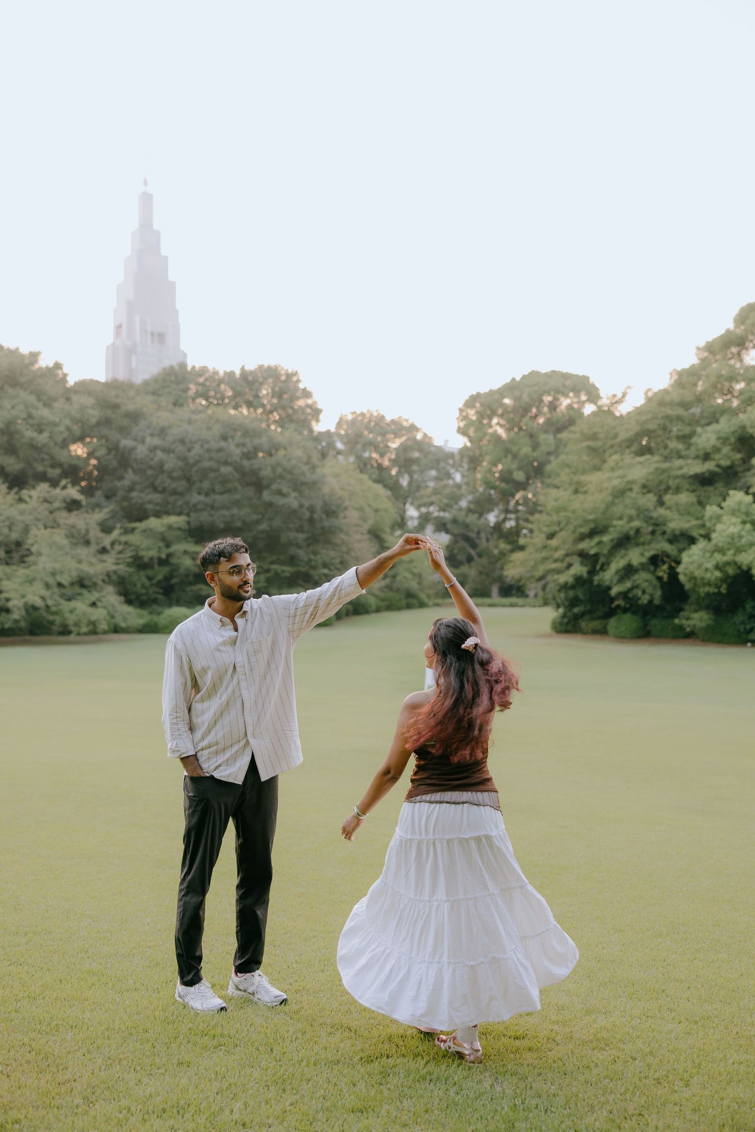 Post engagement photoshoot of couple at Shinjuku Gyoen national garden