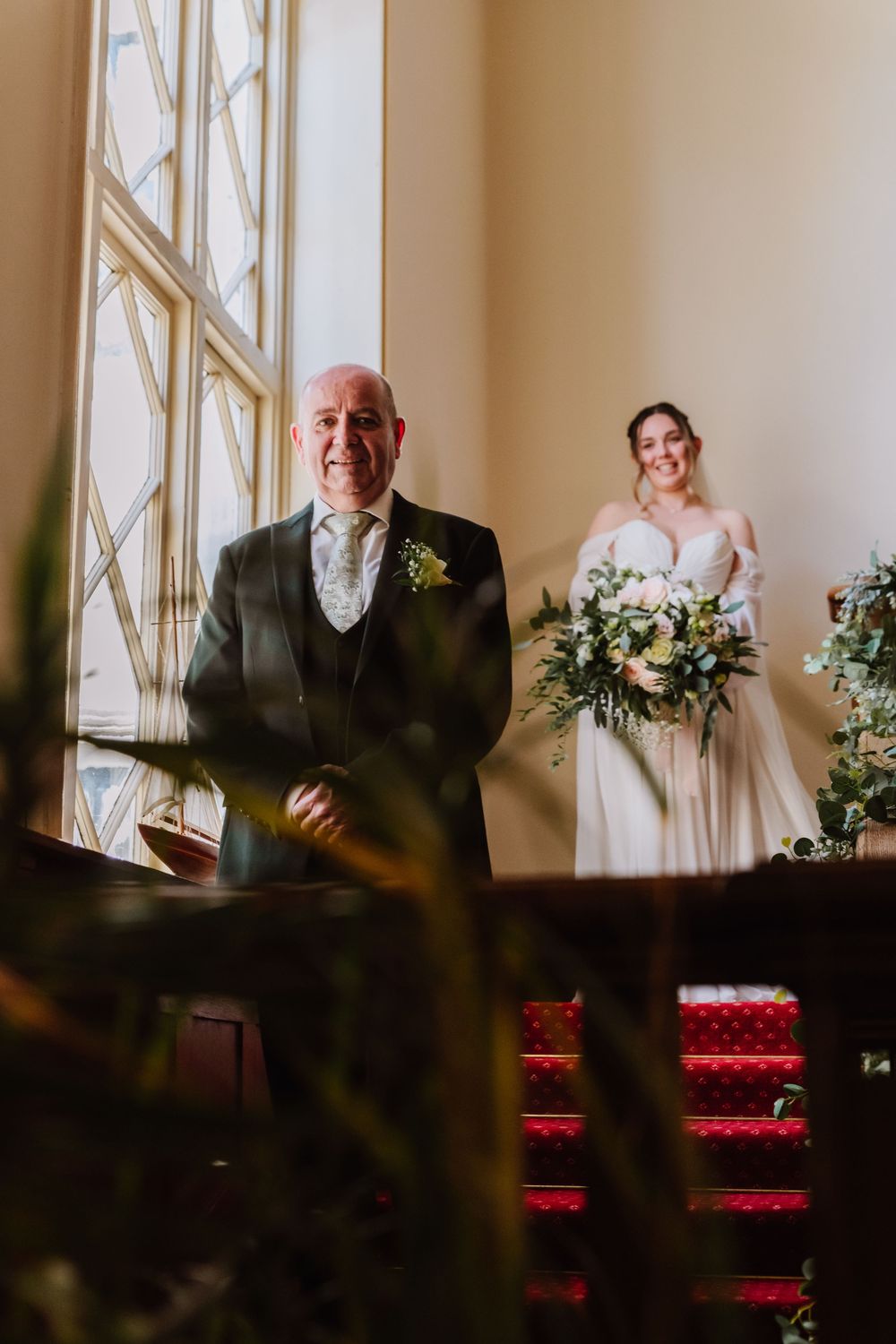 First look with a Bride and her Father at the Alverbank Hotel Gosport. from a candid Hampshire Wedding Photographer