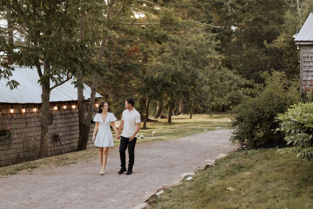 bride and groom walk hand in hand at sunset during intimate elopement, surprise wedding, true to life classic wedding photography