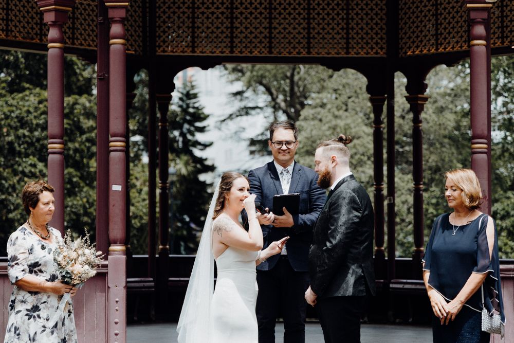 The Bride is emotional in their wedding ceremony, captured by Apertured Media Auckland Wedding Photographer.