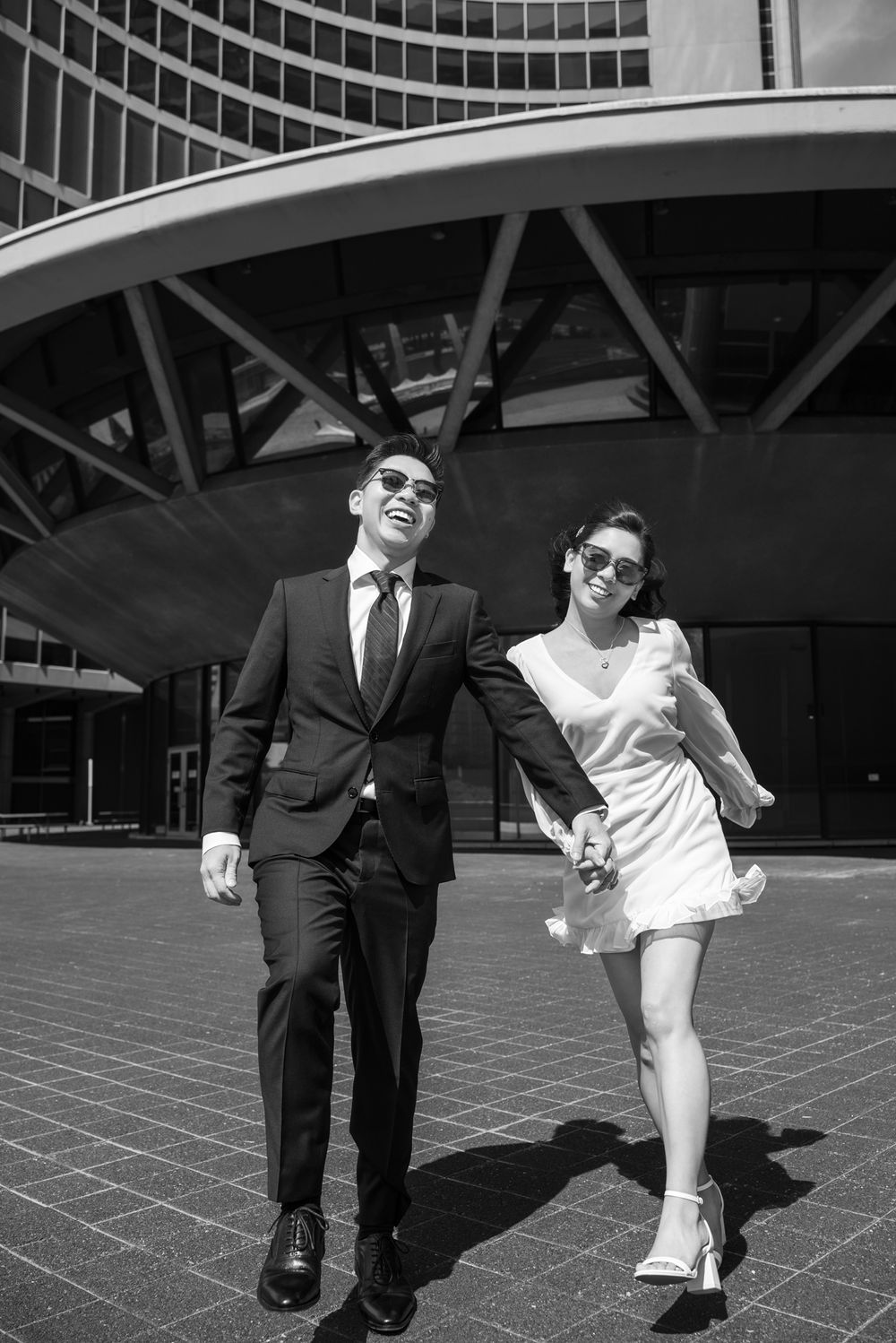 Toronto City Hall Wedding | Elegant At-Home Portrait | Bride in White Dress with Bouquet | Intimate Couple Photography