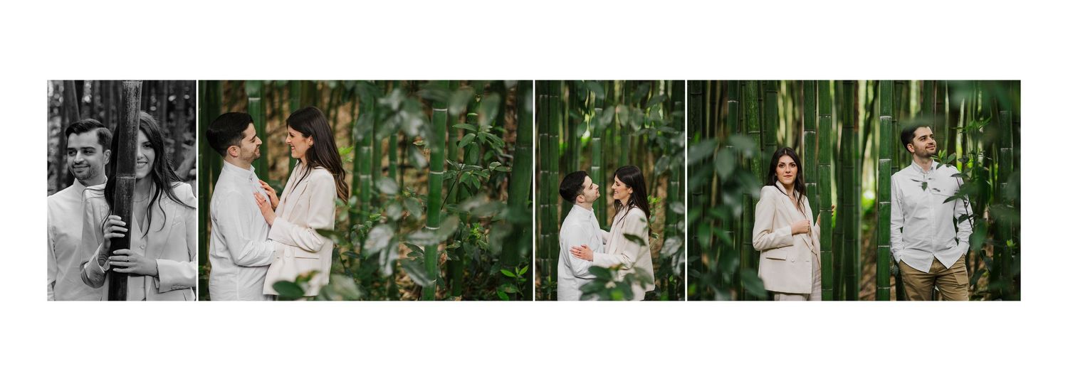 Series of intimate portraits among lush greenery and garden setting.