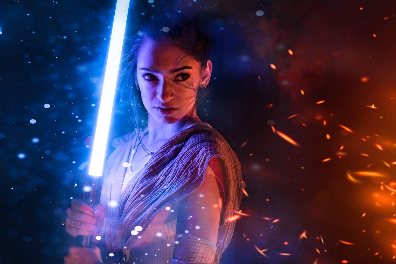 Epic cosplay photography; Rey from star wars with lightsaber; Clarissa Anello