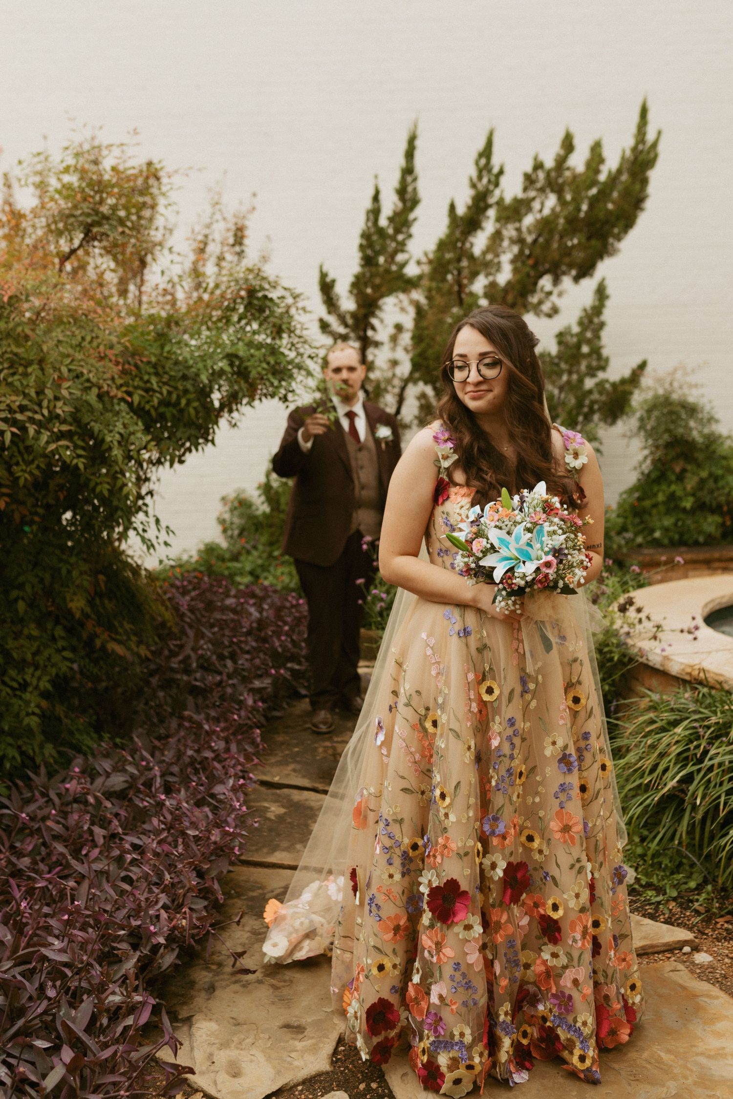 Fairytale wedding courtyard session Fort Worth Texas, whimsical romantic photography.