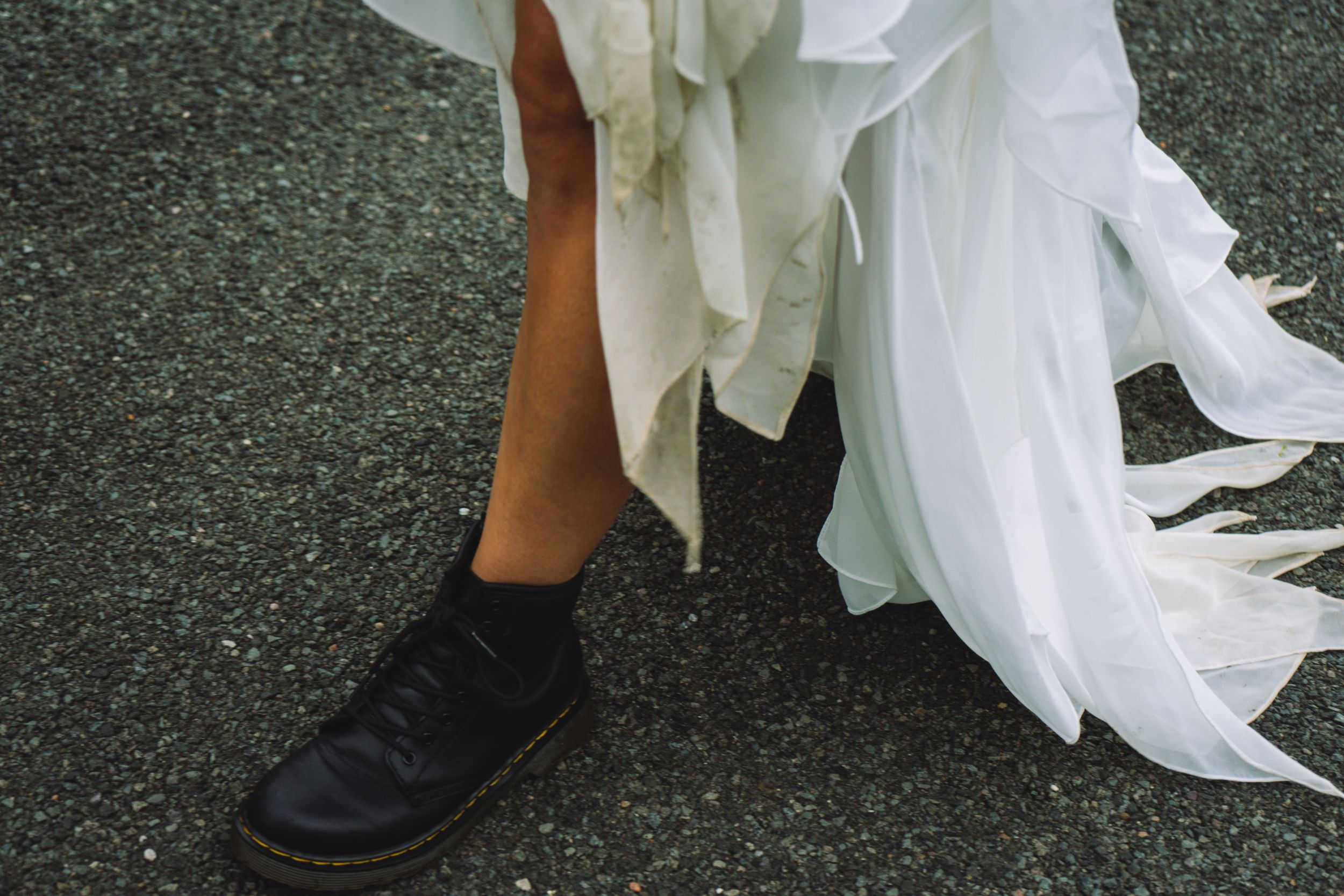 Doc Marten wedding shoes, white dress wedding, alternative wedding outfits, rock n roll bride, punk bride