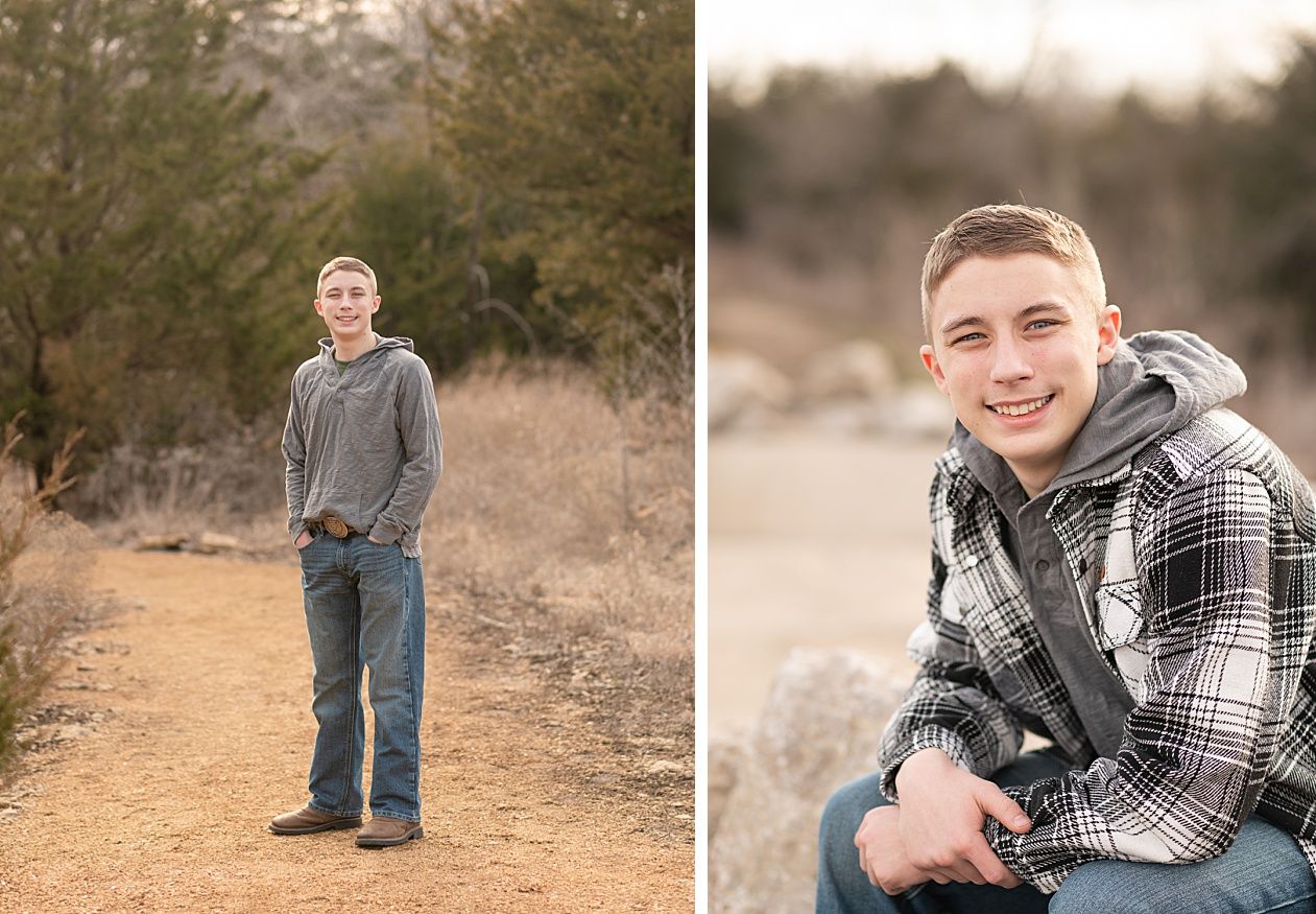 Senior guy portrait session in a late winter field and with his car by Kristi Bray Photography