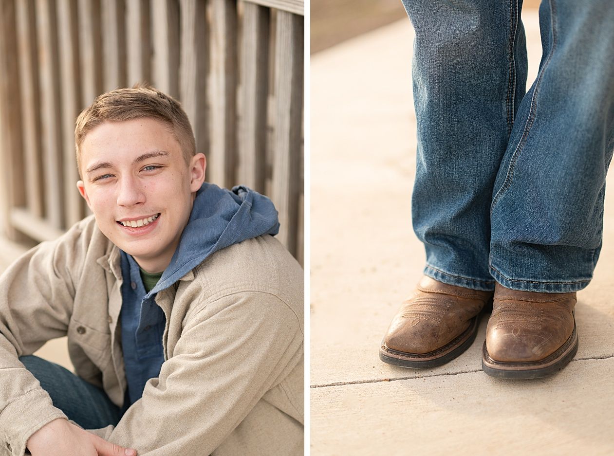 Senior guy portrait session in a late winter field and with his car by Kristi Bray Photography