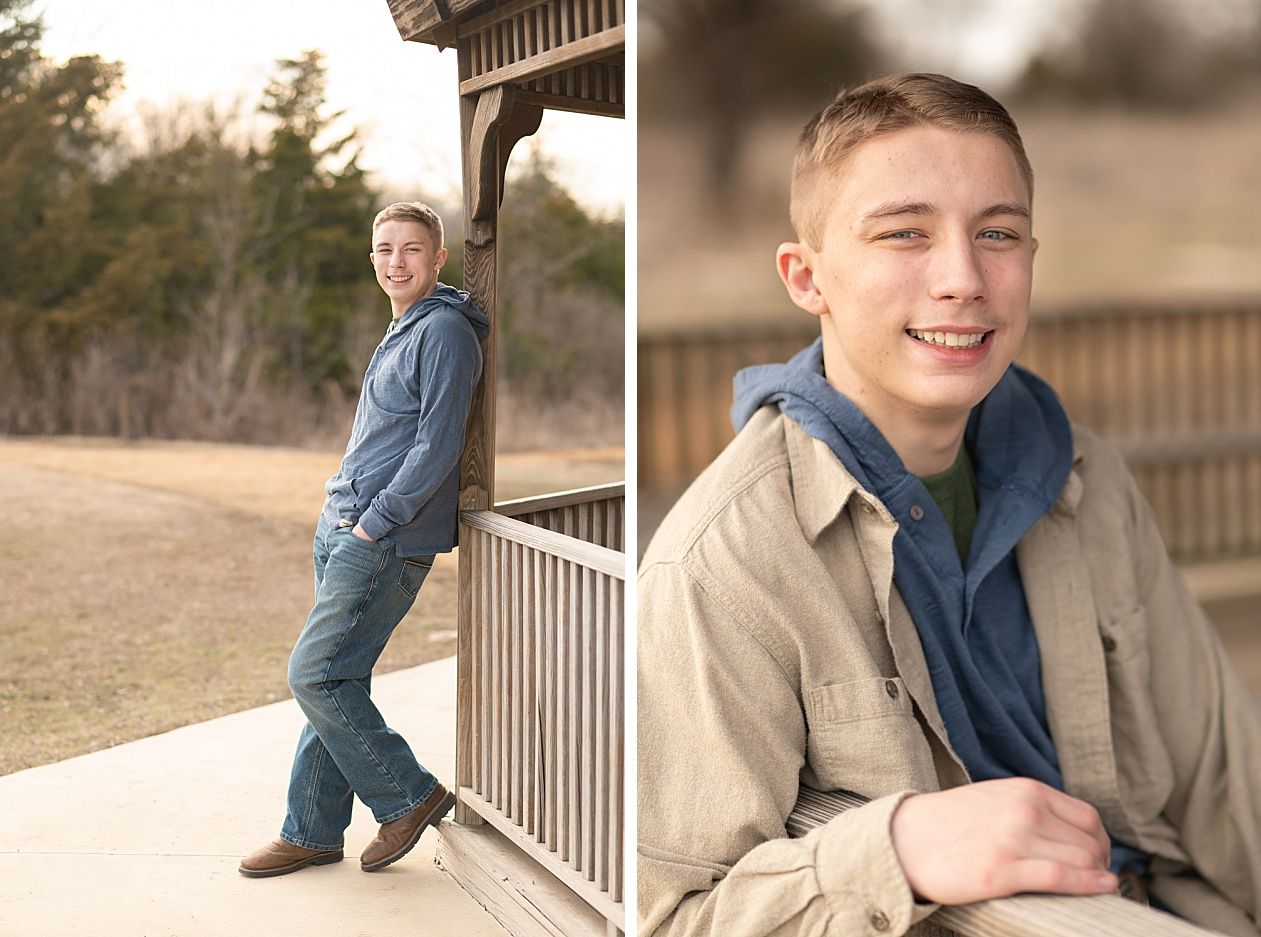 Senior guy portrait session in a late winter field and with his car by Kristi Bray Photography