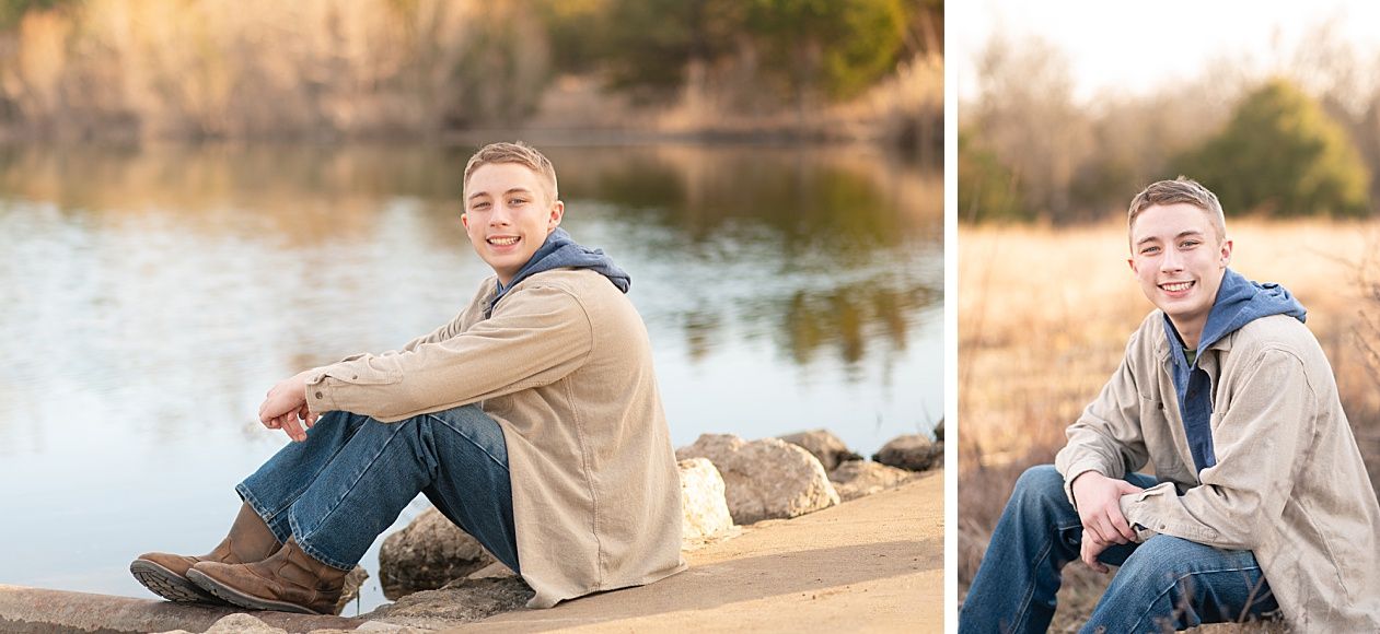Senior guy portrait session in a late winter field and with his car by Kristi Bray Photography