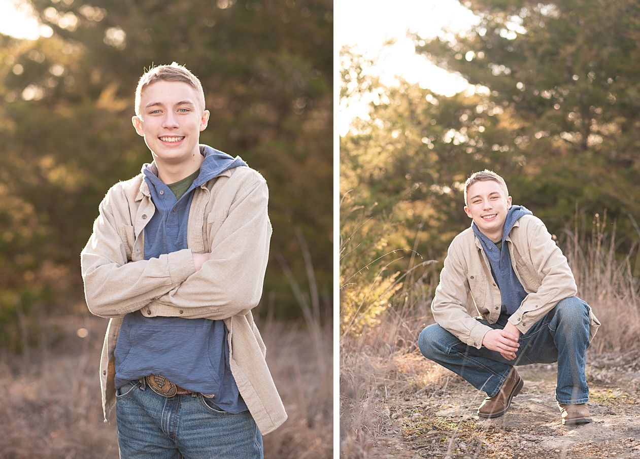 Senior guy portrait session in a late winter field and with his car by Kristi Bray Photography