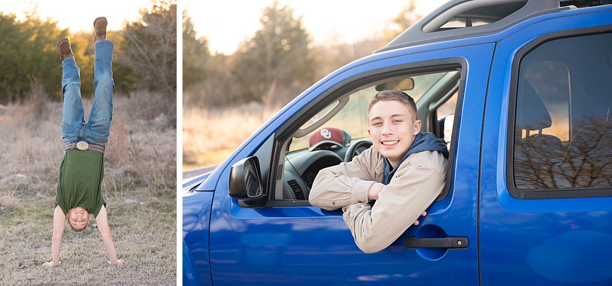 Senior guy portrait session in a late winter field and with his car by Kristi Bray Photography