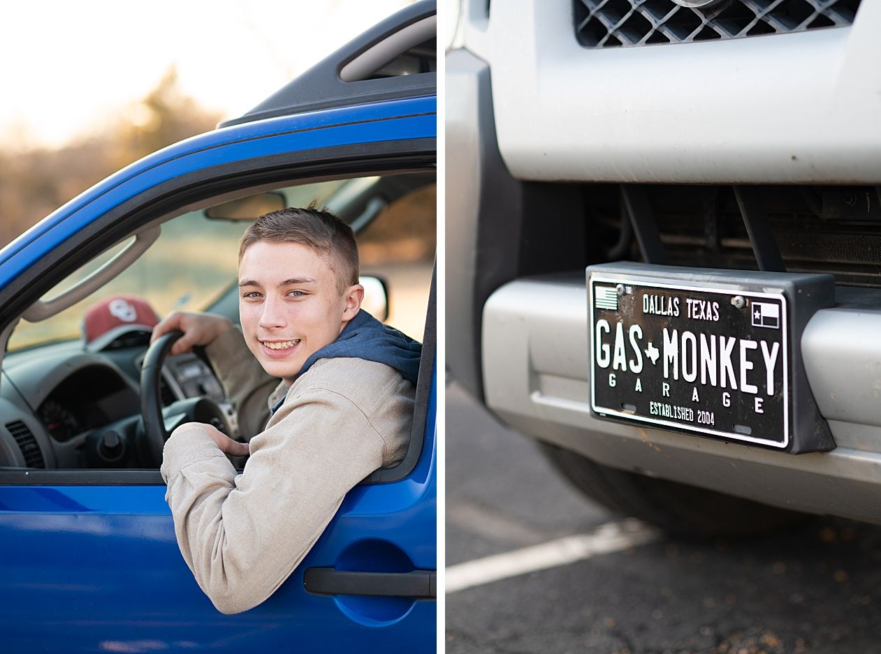 Senior guy portrait session in a late winter field and with his car by Kristi Bray Photography