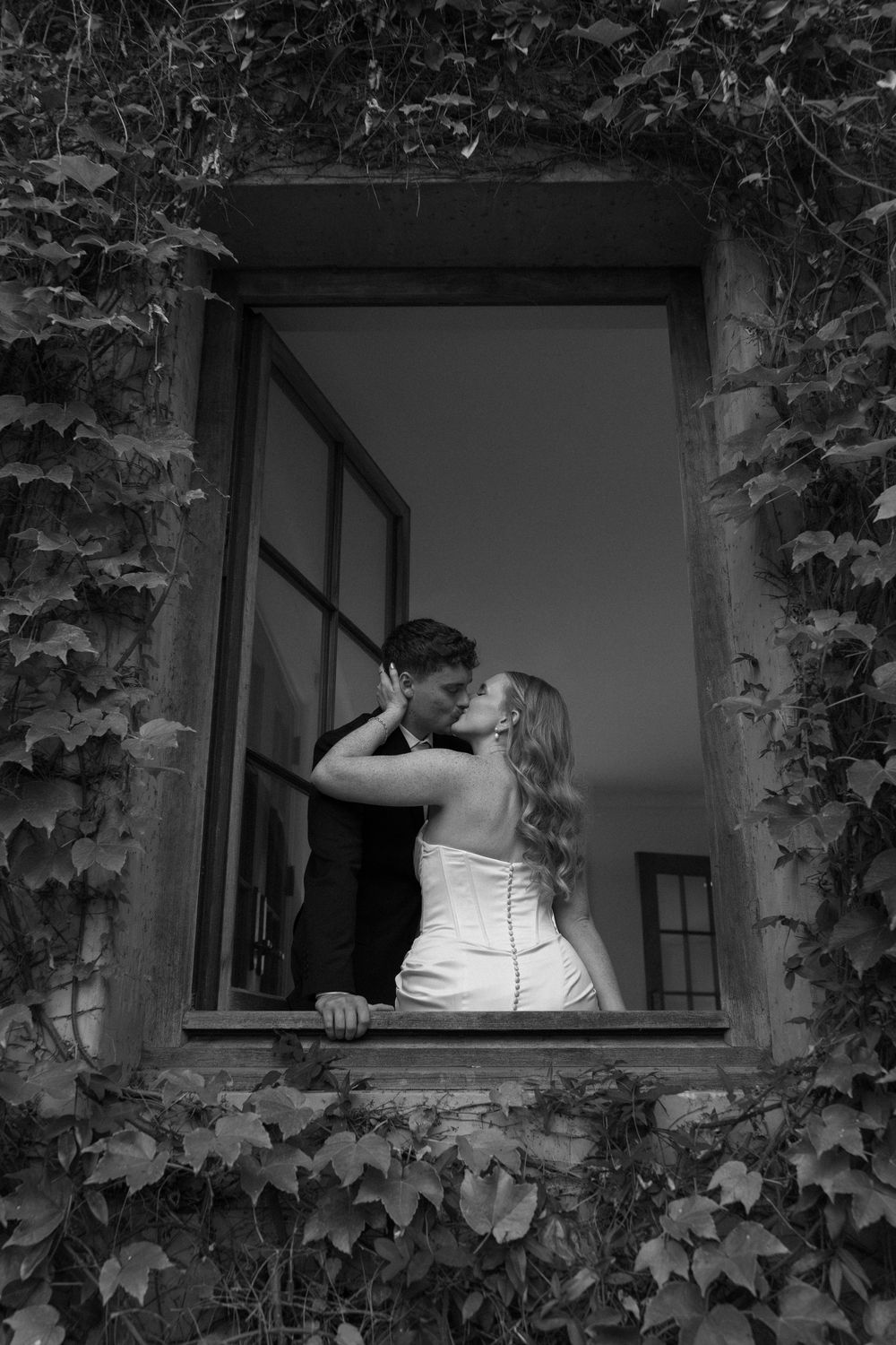 Black and white portrait of bride and groom at a wedding at Summerour Studio in Atlanta, Georgia