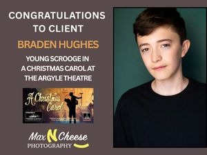 Congratulations announcement for Braden Hughes cast as Young Scrooge in A Christmas Carol at The Argyle Theatre.
