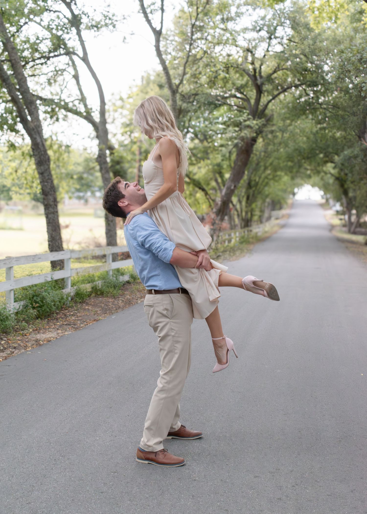 Couple dancing together during outdoor session at Pace Park in Salado Texas