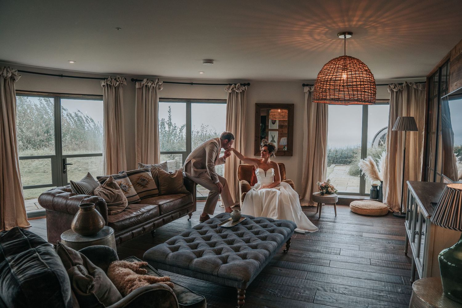 Intimate couple moment in the rooms of Gara Rock Hotel, Devon