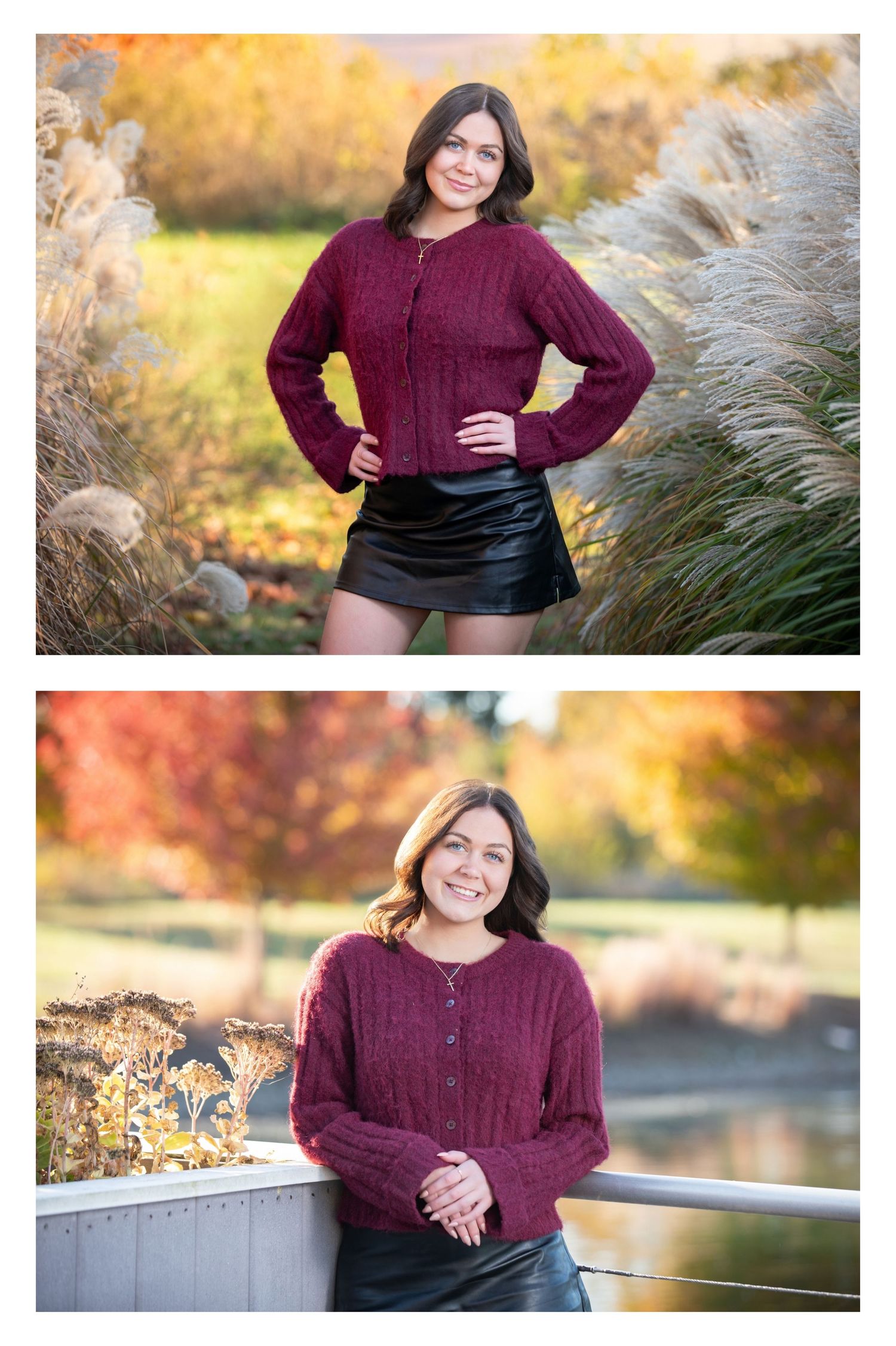 Fall senior pictures.  Senior pictures at an arboretum.  Boho senior pictures. Senior pics at a pond. Senior pictures in the fall.