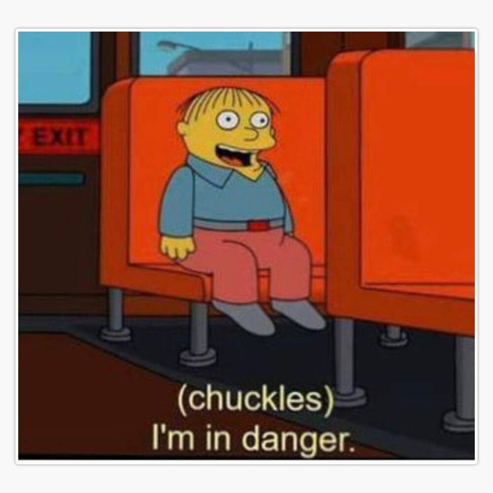 Scene from The Simpsons showing Ralph Wiggum sitting on a bus saying he's in danger.