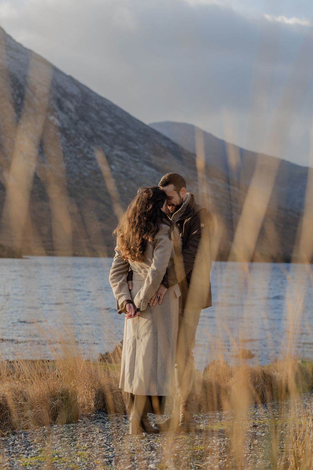 Romantic sunset photos at Lough Inagh Valley during winter proposal
