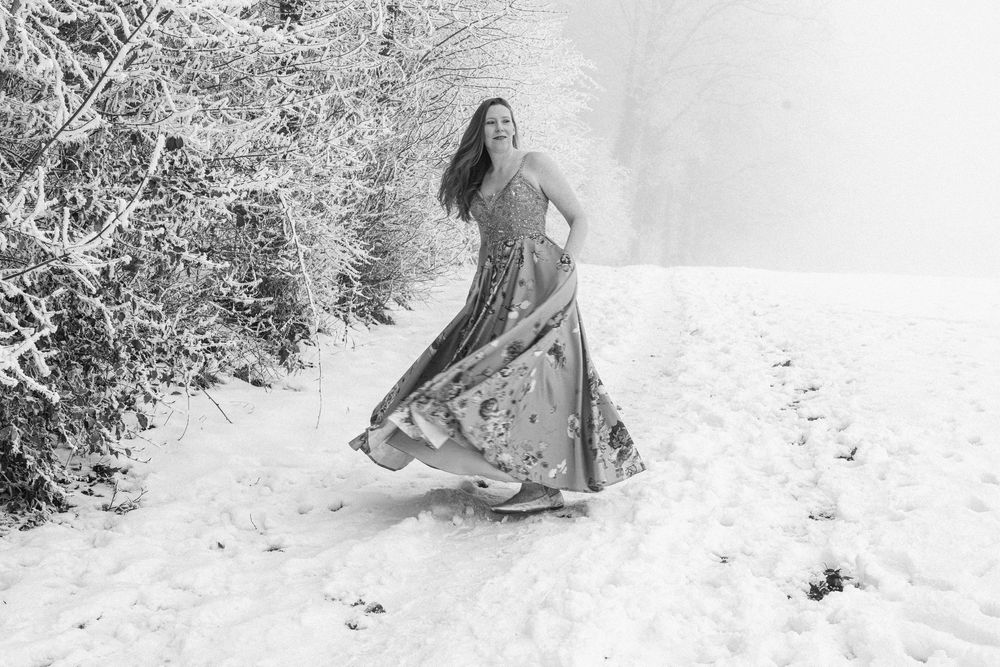 A creative shoot in the snow covered woodland in Rüti, Zürich.