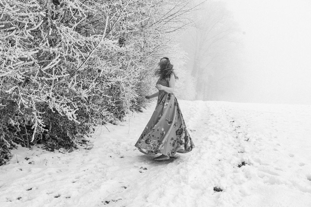 A creative shoot in the snow covered woodland in Rüti, Zürich.