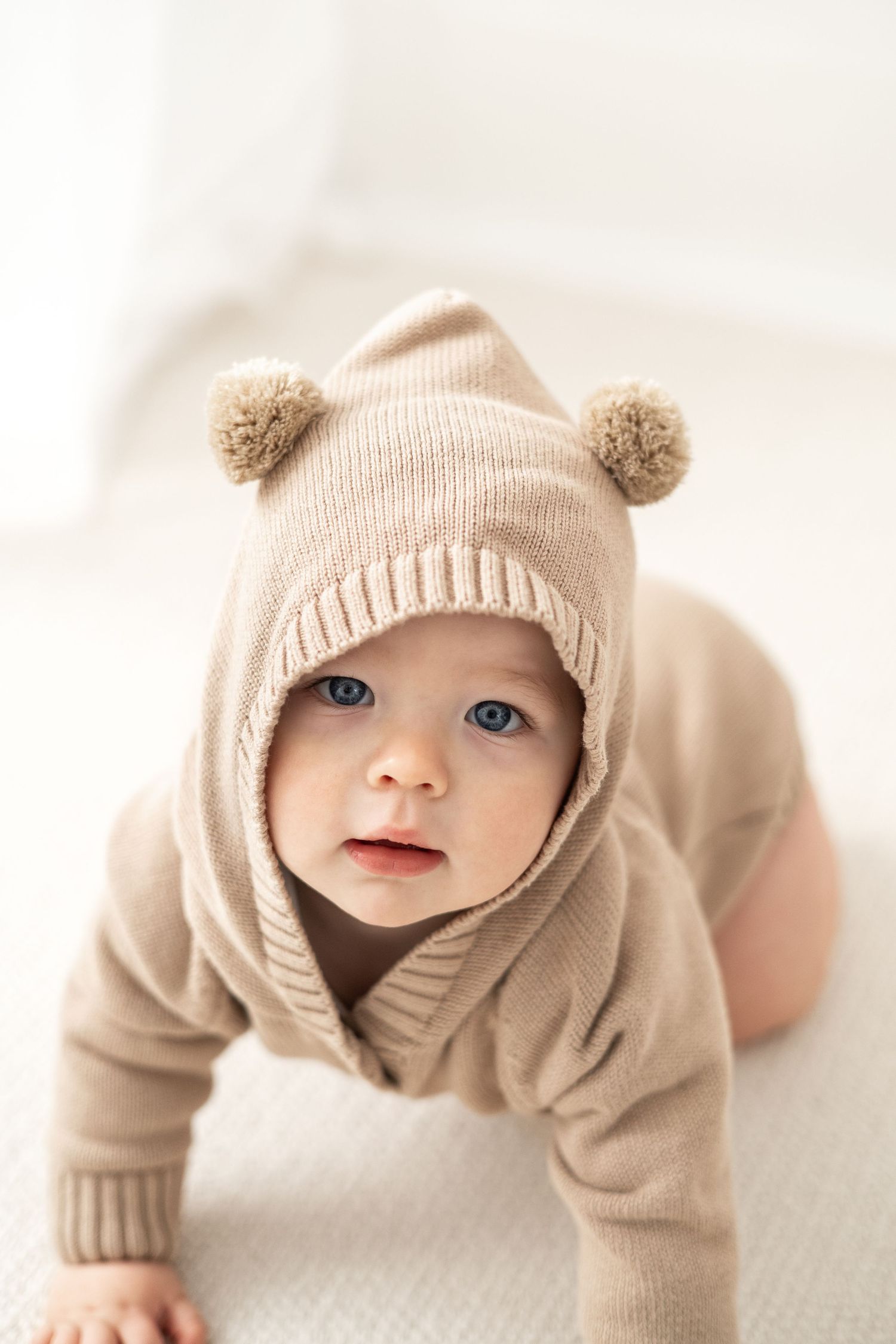 Neutral birthday photoshoot Nottingham baby milestone session simple styling