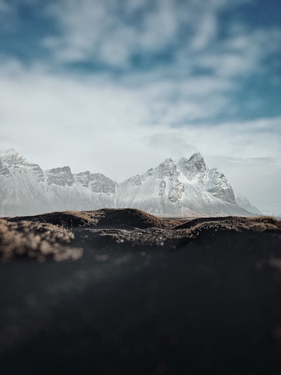 Snowy mountain of Stokksness in Iceland