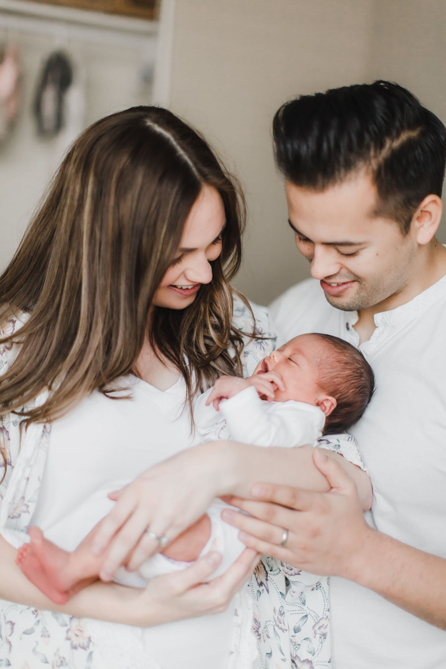 Peaceful newborn portrait wrapped in neutral tones Arizona photographer
