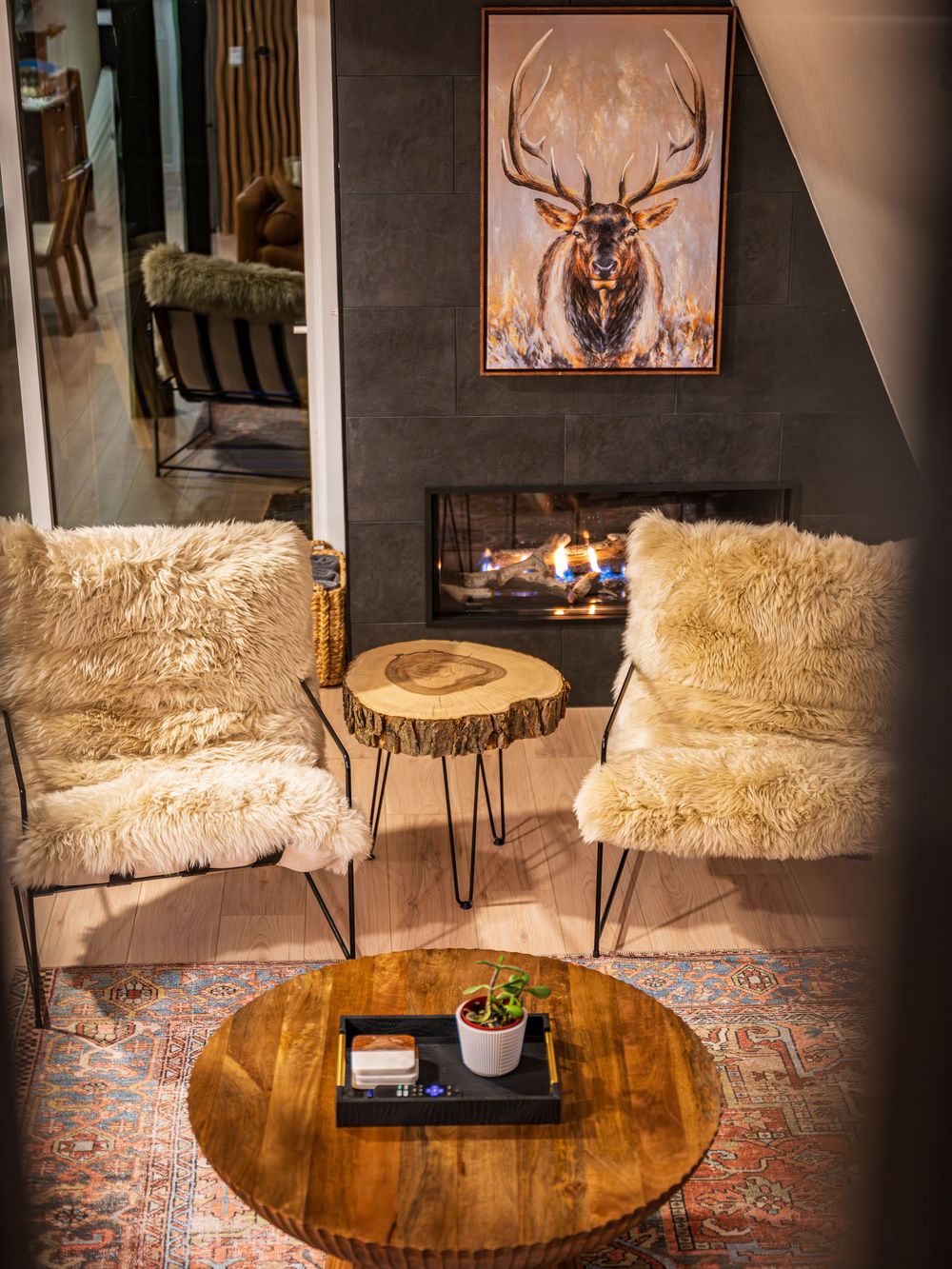 Cozy seating area by the fireplace by Denver Hospitality, Travel & Tourism photographer Captain Colorado Photography.