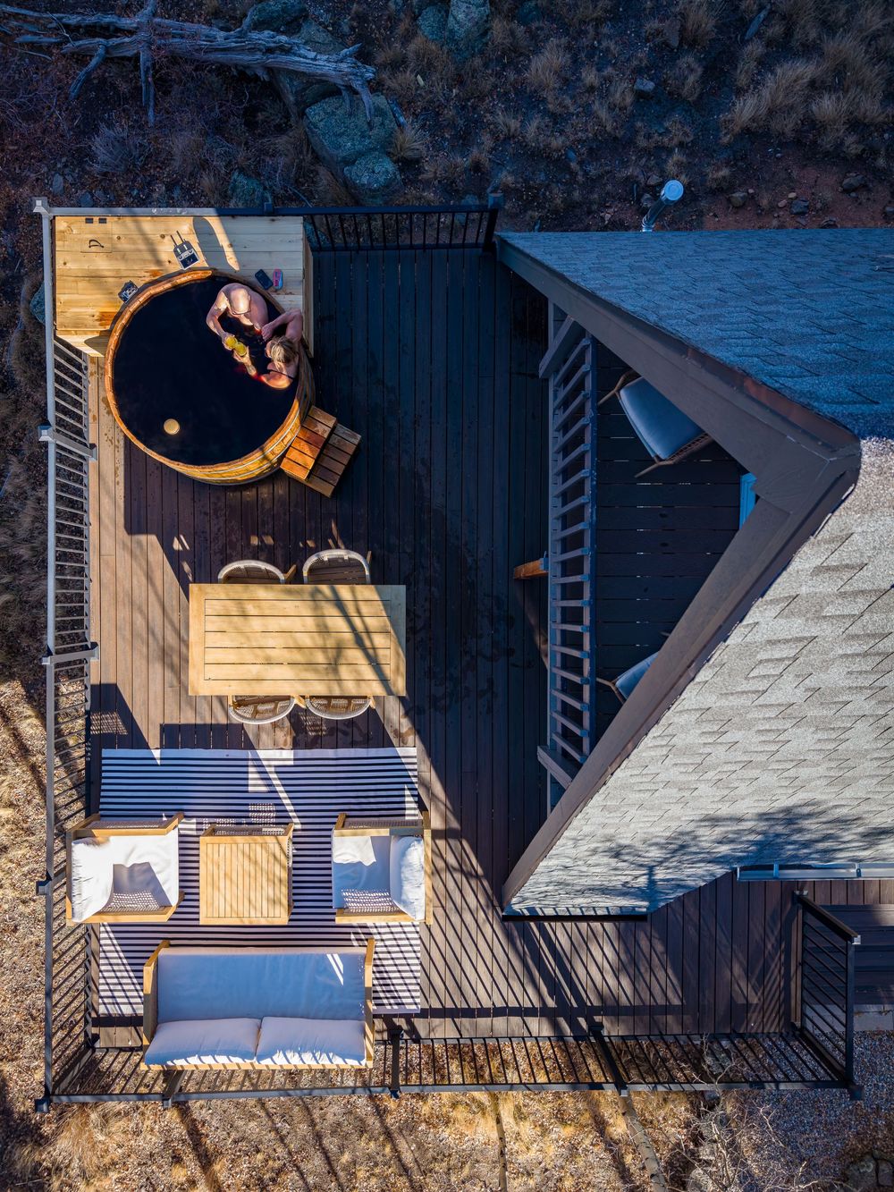 Aerial/drone photo of the AFramed View AirBnb property by Denver Hospitality, Travel & Tourism photographer Captain Colorado Photography.