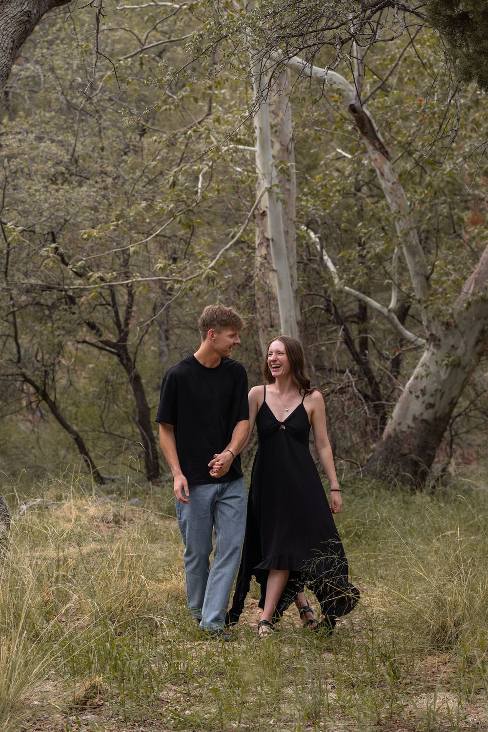 Madera Canyon Tucson Arizona couples photographer, natural light outdoor lifestyle session of couple walking in scenic desert landscape