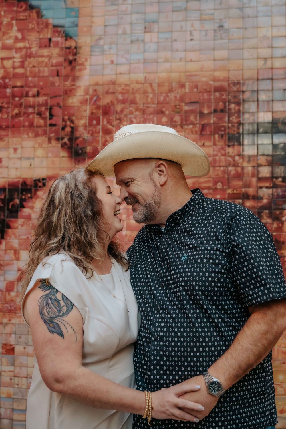 Beautiful stone texture background framing a loving couple.