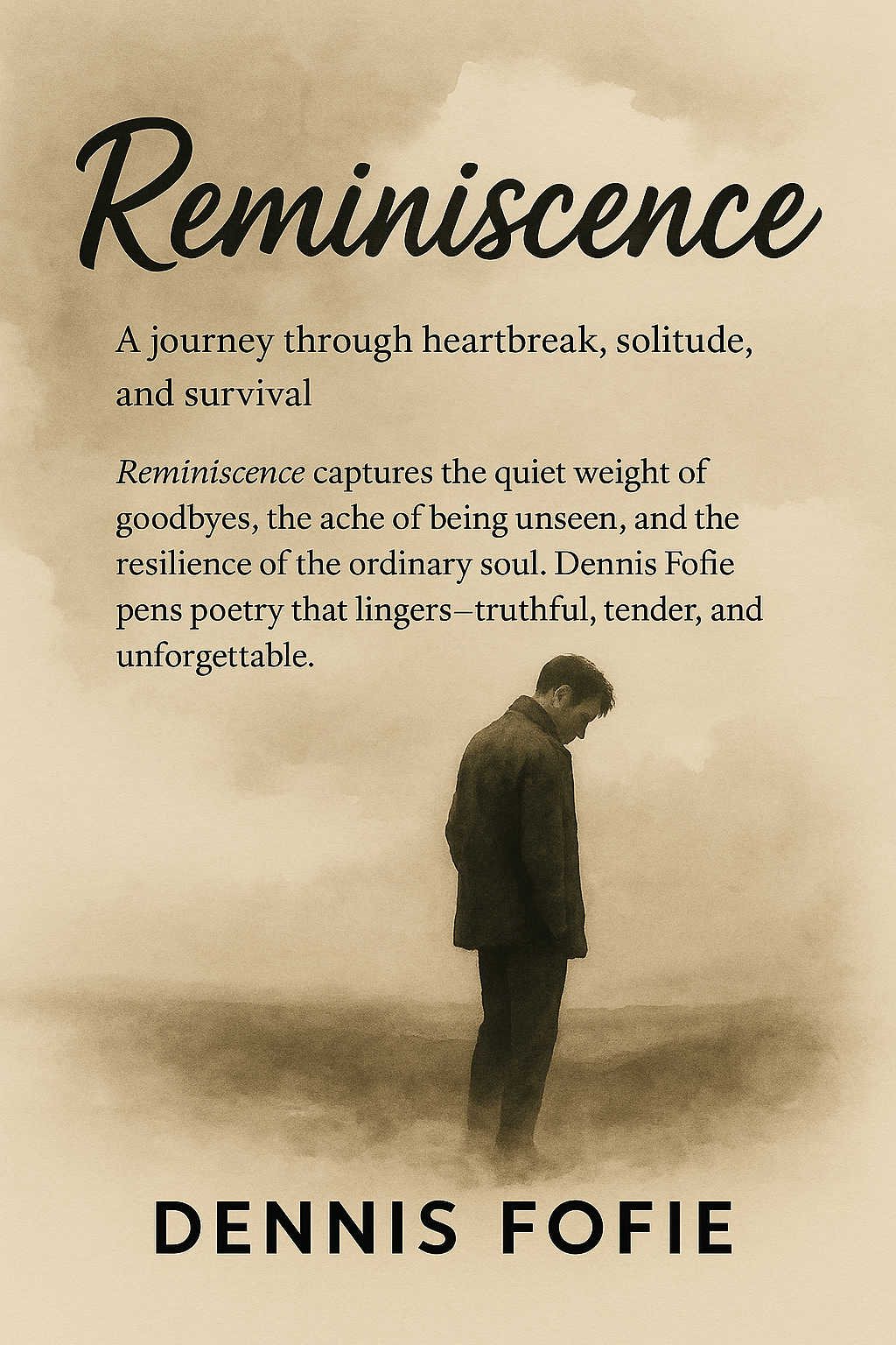 Cover of 'Reminiscence' by Dennis Fofie, featuring a minimalist design with soft tones, reflecting themes of memory and introspection.