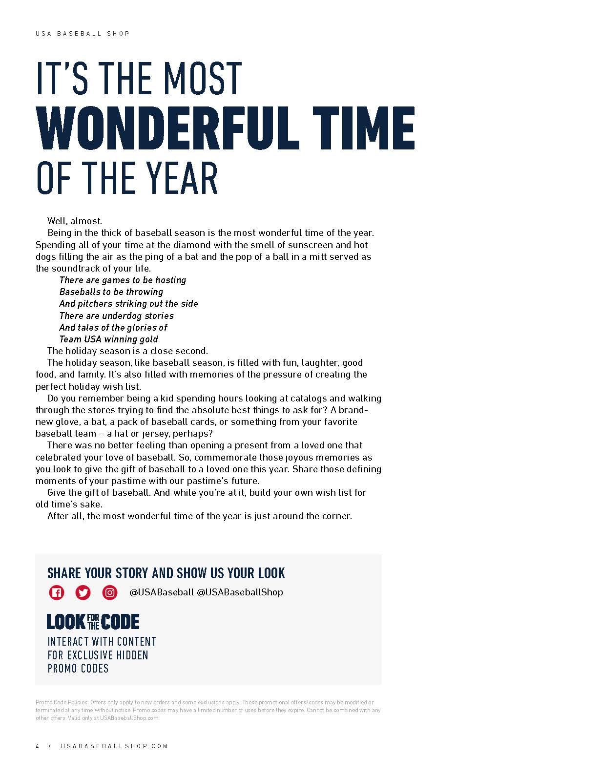 USA Baseball shop holiday article titled Its The Most Wonderful Time of the Year on white background.
