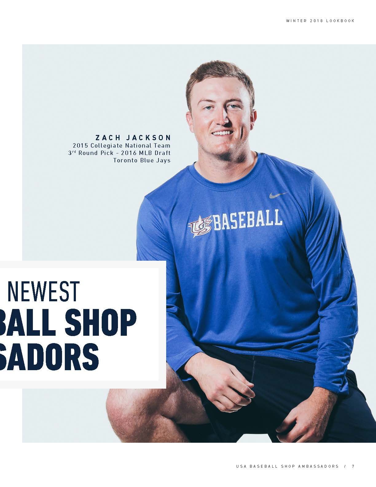 Zach Jackson, 2015 Collegiate National Team and 2016 Toronto Blue Jays draft pick, poses in USA Baseball shirt.