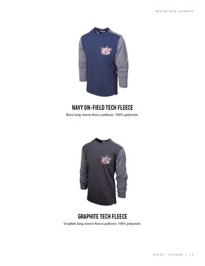 Navy and Graphite On-Field Tech Fleece long sleeve pullover with USA Baseball logo, 100% polyester.