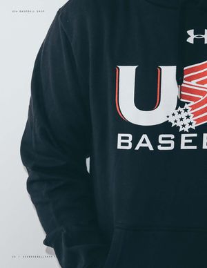 Black Under Armour hoodie with large USA Baseball traditional logo screen-printed on front.