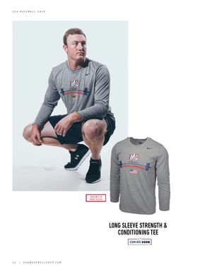 Athlete modeling Nike USA Baseball gray Long Sleeve Strength and Conditioning Tee, coming soon.