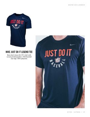 Nike Just Do It Baseball Legend Tee in navy with screen-printed graphic and USA Baseball star logo.